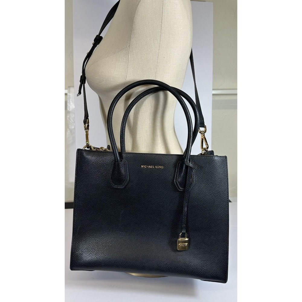Michael Kors Mercer Large Tote Black Pebble Leather Handbag Satchel